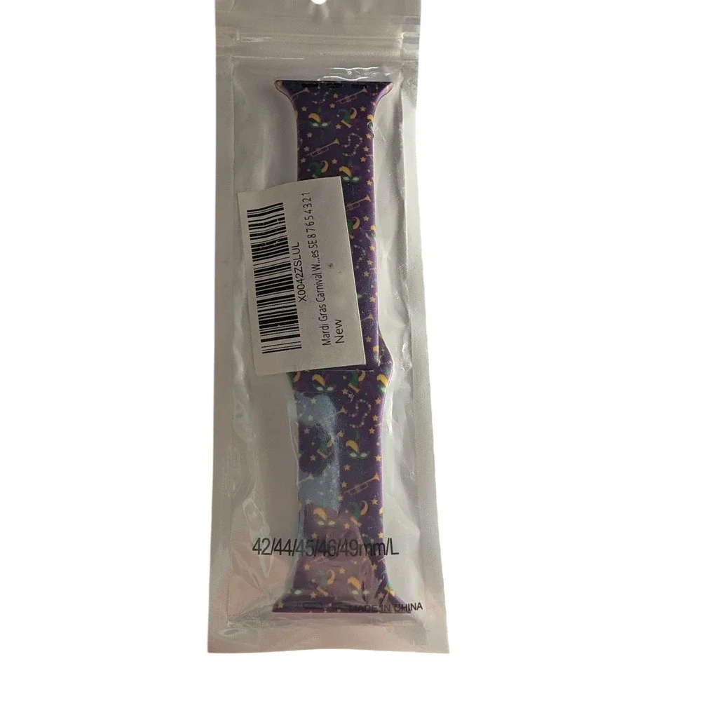 Mardi Gras Carnival Silicone Apple Watch Band 42/44/45/49mm Purple Mask Pattern